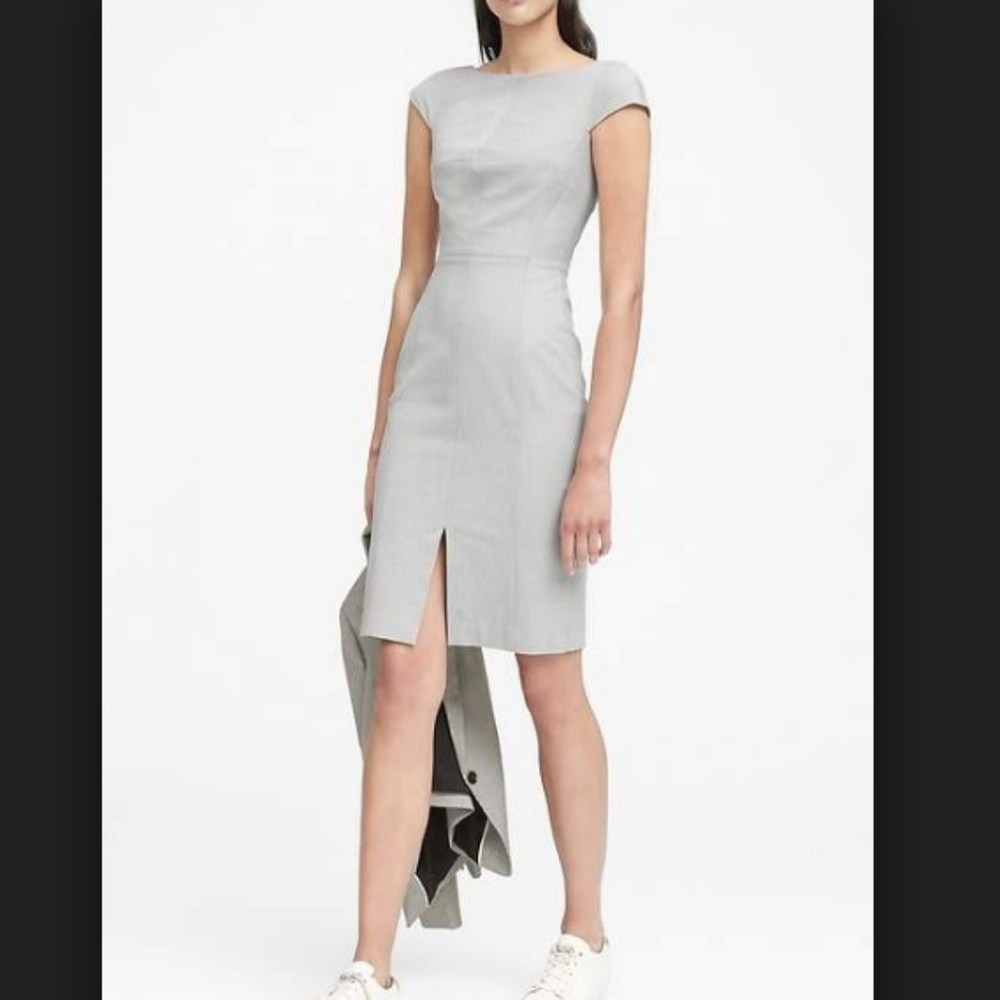 Stretch Twill V-Back Sheath  Light Gray